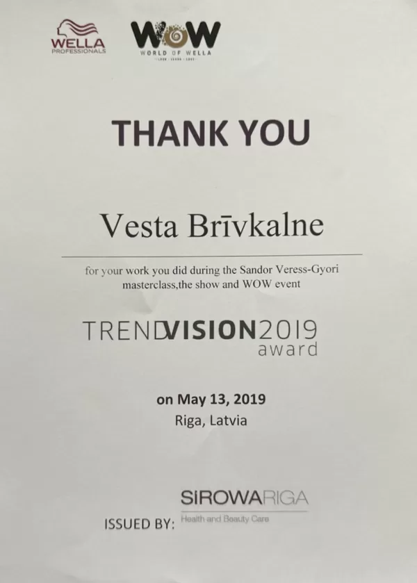 TrendVision 2019 Award, Sandor Veress-Gyori meistarklases diploms