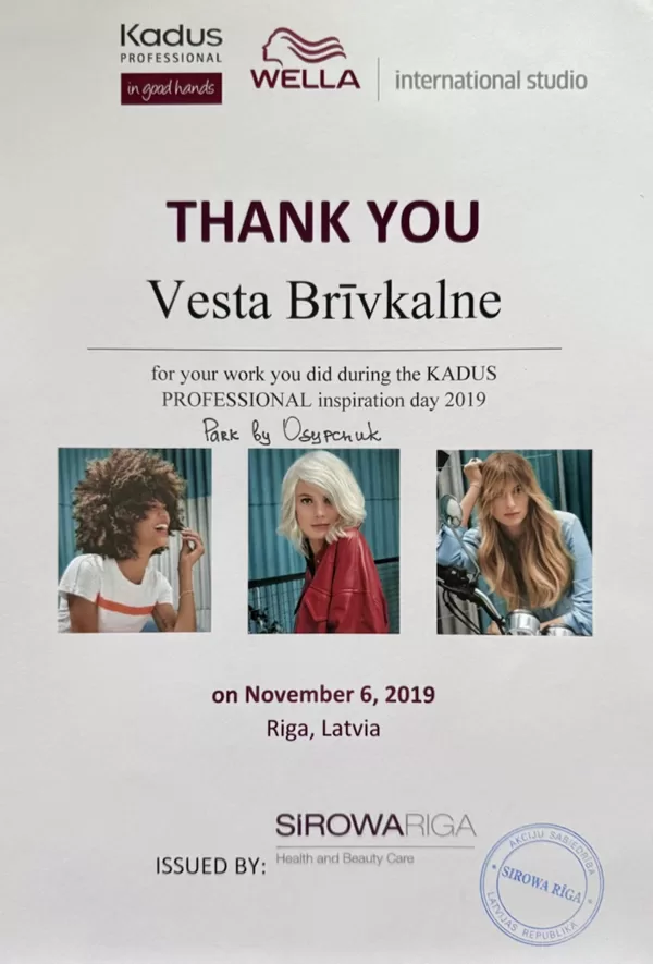 Kadus Professional Inspiration Day 2019 diploms, Pāvela Ohapkina meistarklase