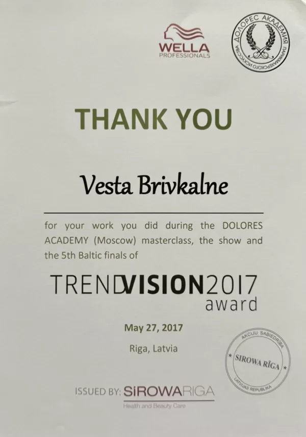 Награда TrendVision 2017 Award, мастер-класс академии Dolores (Москва)