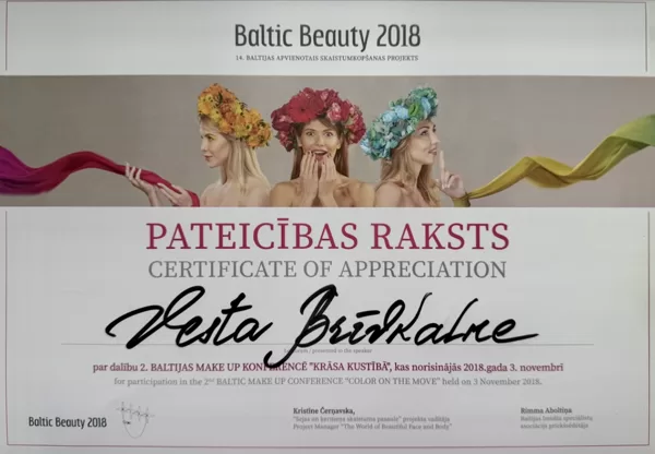 Сертификат Baltic Beauty 2018, проект "Krāsu kustība"